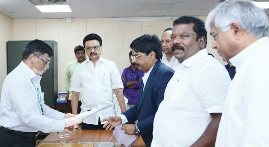 முதலமைச்சர் முன்னிலையில், தி.மு.க. கூட்டணி வேட்பாளர்கள் – மாநிலங்களவை உறுப்பினர் தேர்தலுக்கான வேட்பு மனு தாக்கல் தமிழ்நாடு