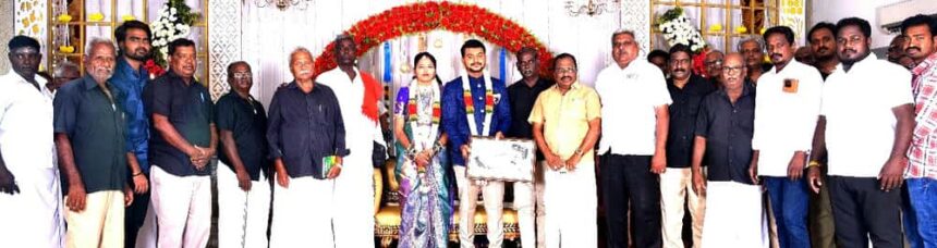 செய்யாறு மாவட்டக் கழக இளைஞரணி செயலாளர் செ.அரவிந்த்-பி.ஹேமாவதி திருமண வரவேற்பு கழகக் களத்தில்